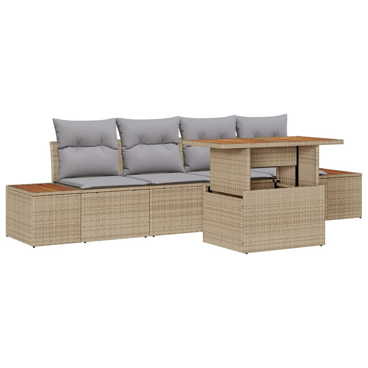 Havesofa Sæt med opbevaring 5 pcs Beige Poly rattan