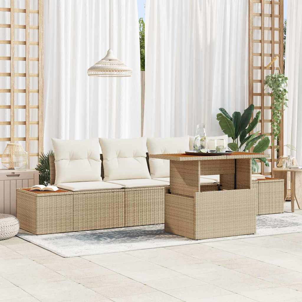 Havesofa Sæt 5 stk. Beige Poly rattan
