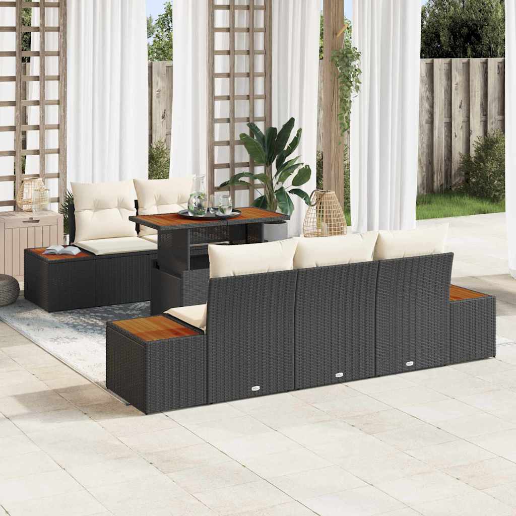 Havesofa Sæt med opbevaring 6 pcs Sort Poly rattan