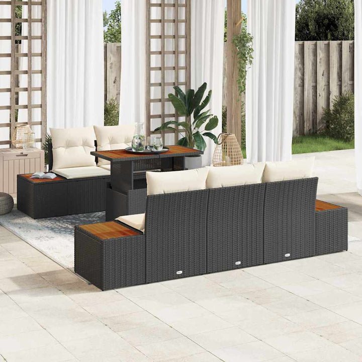 Havesofa Sæt med opbevaring 6 pcs Sort Poly rattan