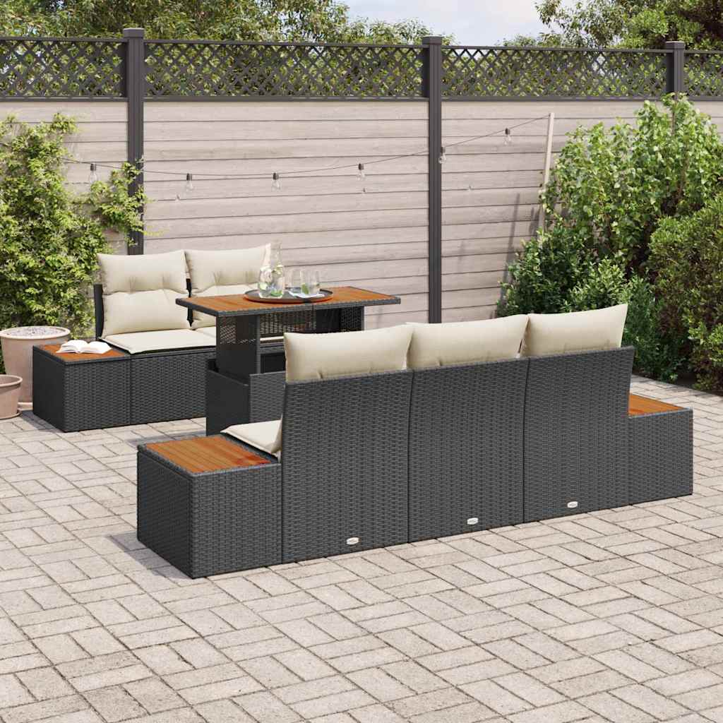 Havesofa Sæt med opbevaring 6 pcs Sort Poly rattan