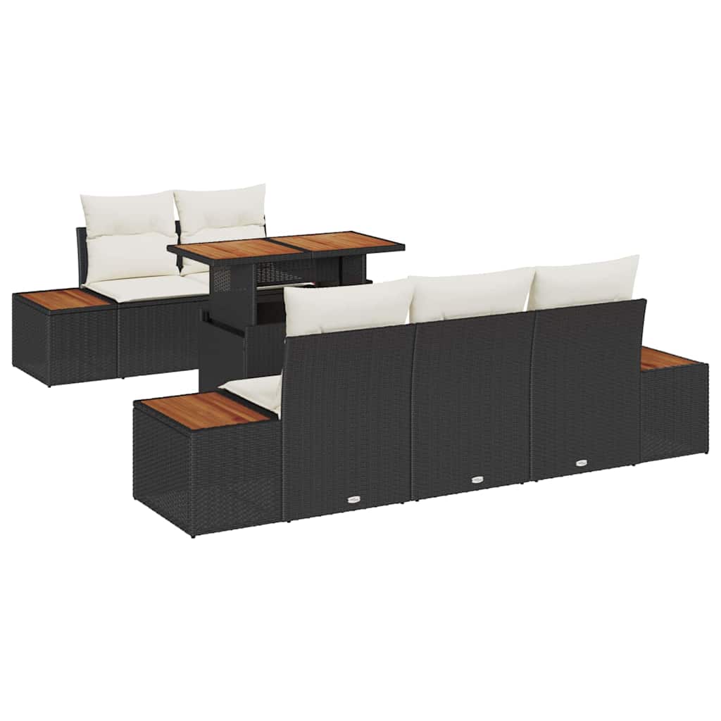 Havesofa Sæt med opbevaring 6 pcs Sort Poly rattan