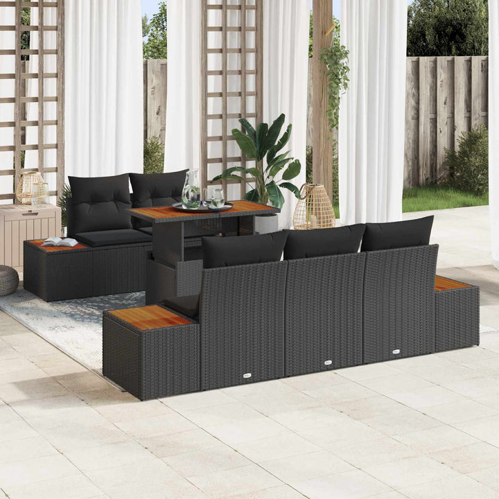 Havesofa Sæt med opbevaring 6 pcs Sort Poly rattan
