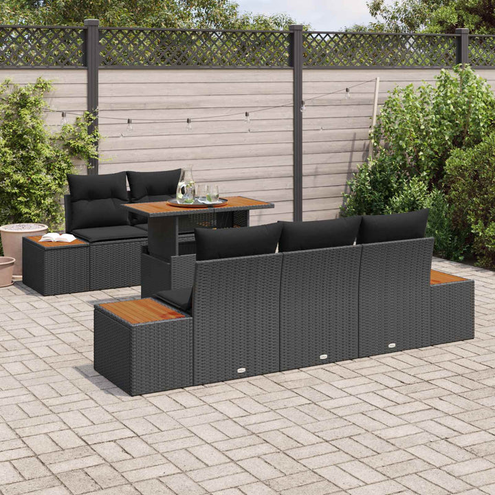 Havesofa Sæt med opbevaring 6 pcs Sort Poly rattan