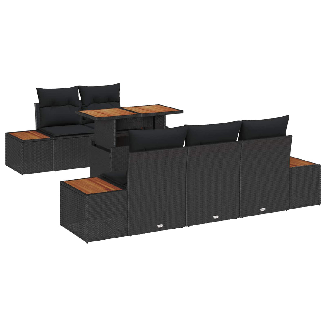 Havesofa Sæt med opbevaring 6 pcs Sort Poly rattan
