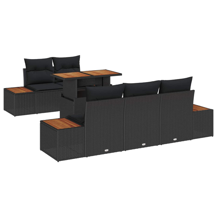 Havesofa Sæt med opbevaring 6 pcs Sort Poly rattan