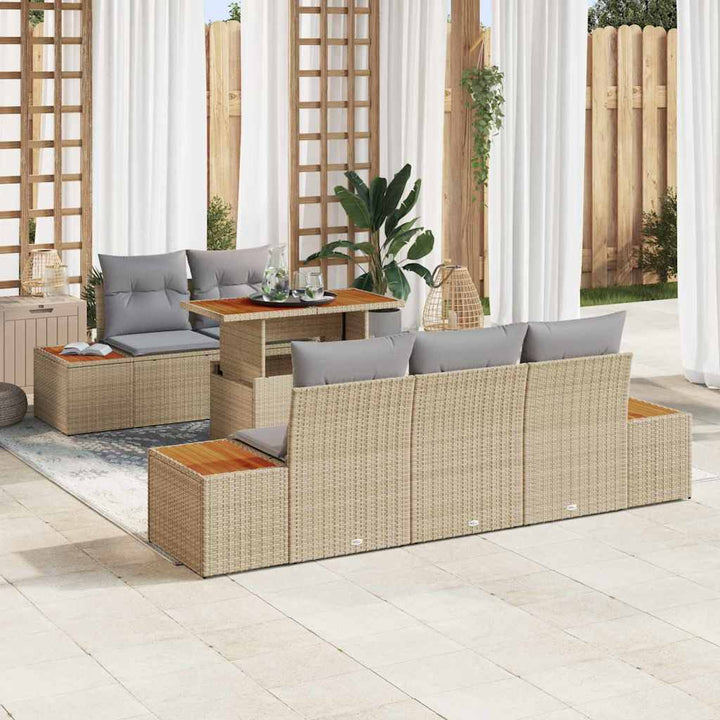 Havesofa Sæt med opbevaring 6 pcs Beige Poly rattan