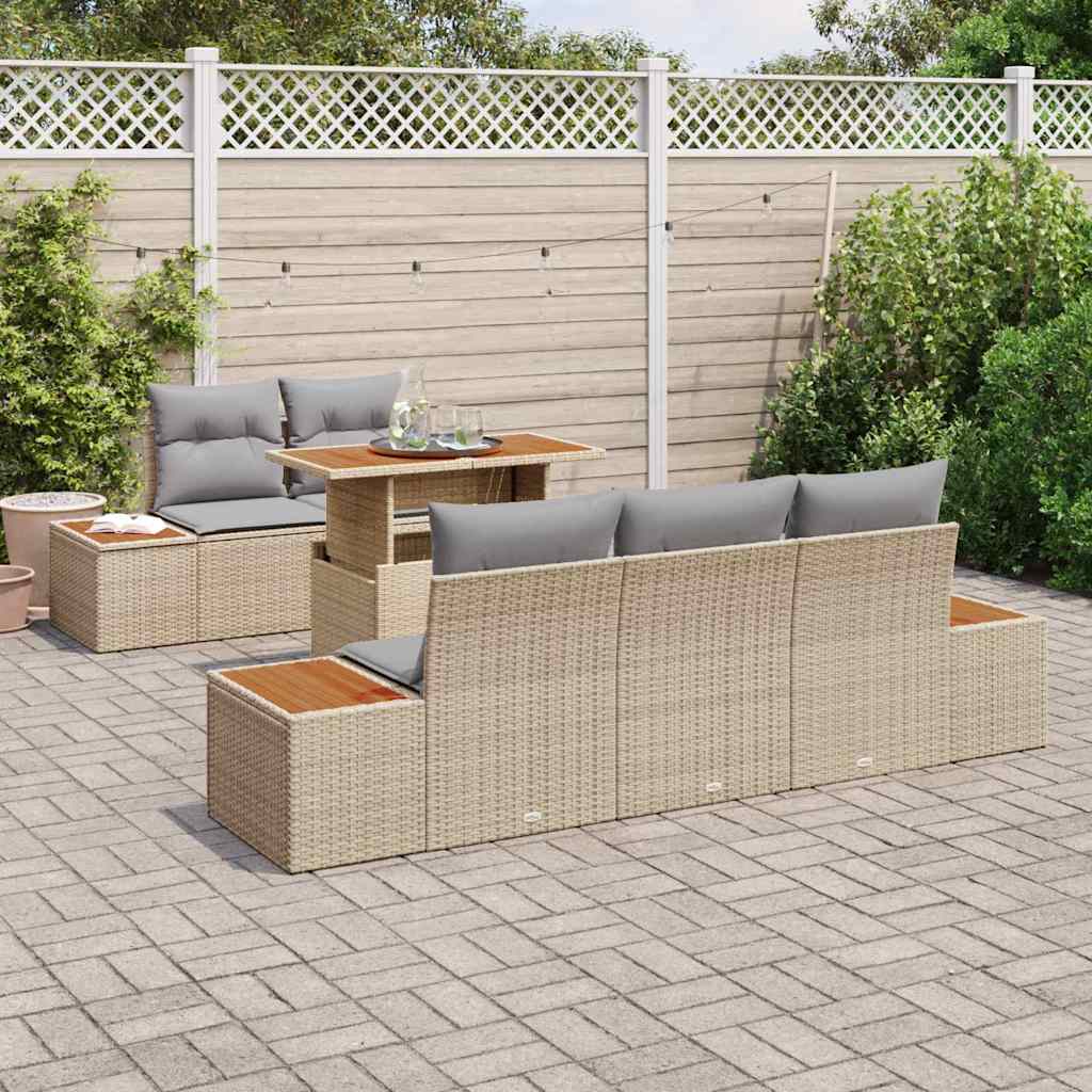 Havesofa Sæt med opbevaring 6 pcs Beige Poly rattan