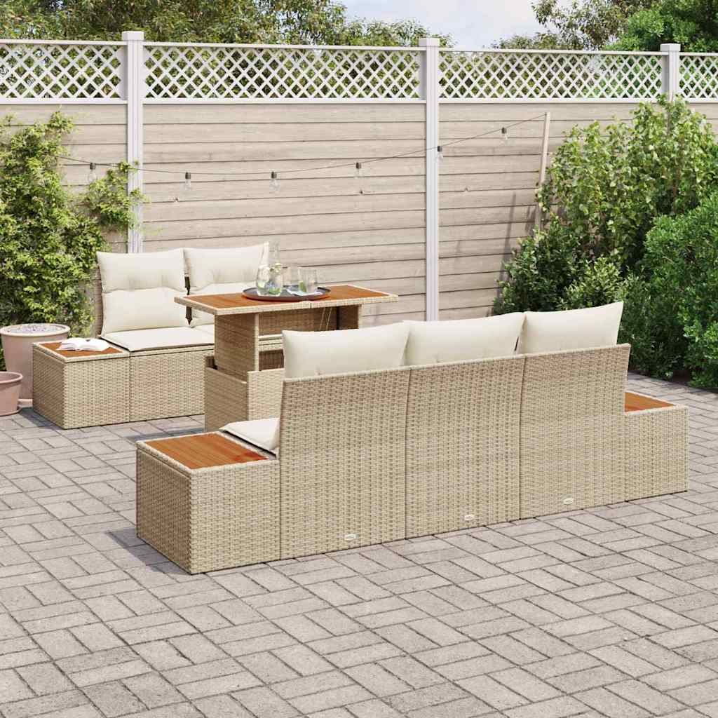 Havesofa Sæt 6 stk. Beige Poly rattan