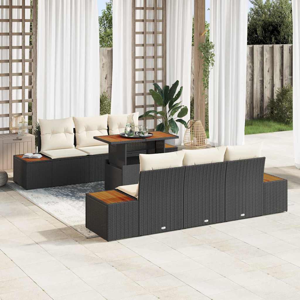 Havesofa Sæt med opbevaring 7 pcs Sort Poly rattan