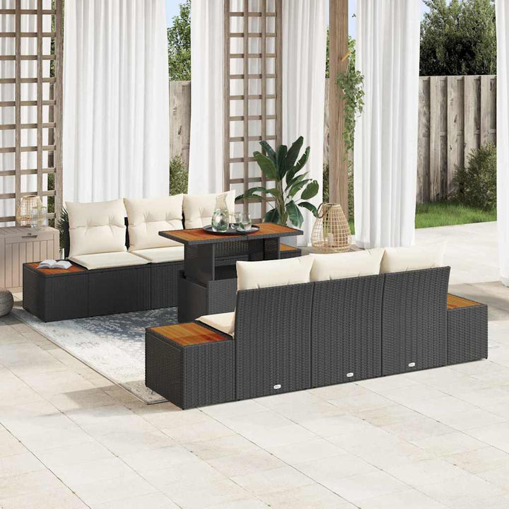 Havesofa Sæt med opbevaring 7 pcs Sort Poly rattan