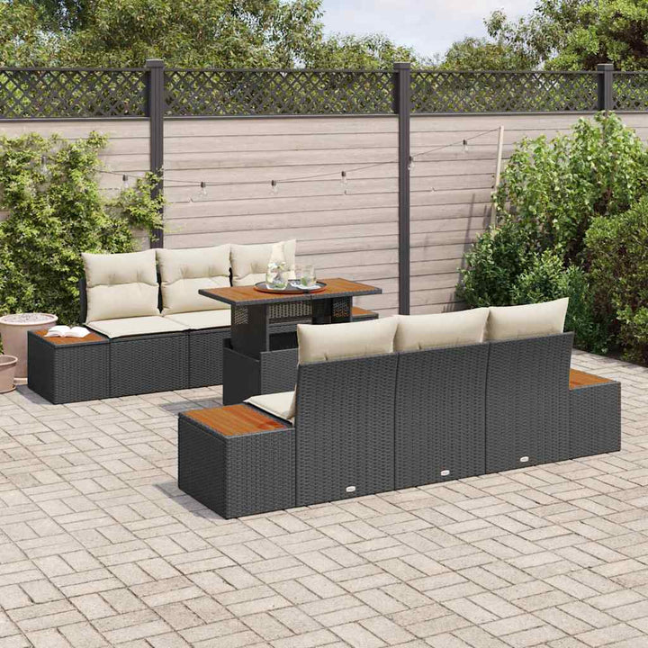 Havesofa Sæt med opbevaring 7 pcs Sort Poly rattan