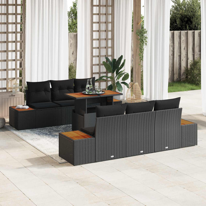 Havesofa Sæt med opbevaring 7 pcs Sort Poly rattan