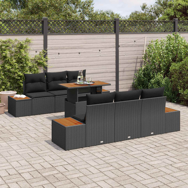 Havesofa Sæt med opbevaring 7 pcs Sort Poly rattan