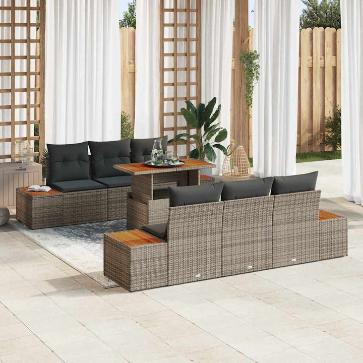 Havesofa Sæt med opbevaring 7 pcs Grå Poly rattan