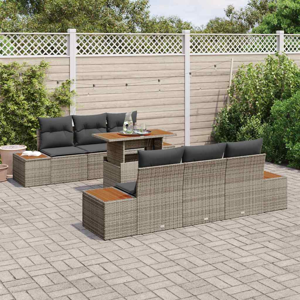 Havesofa Sæt med opbevaring 7 pcs Grå Poly rattan