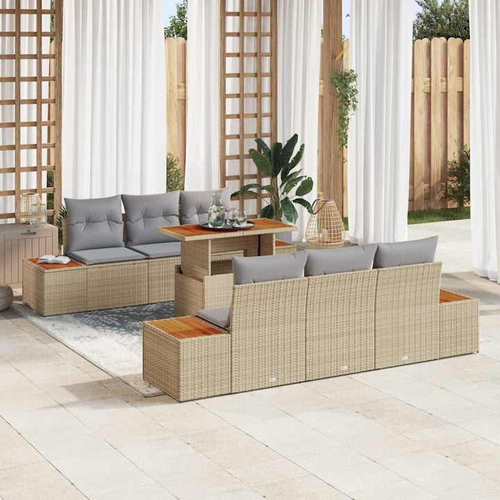 Havesofa Sæt med opbevaring 7 pcs Beige Poly rattan