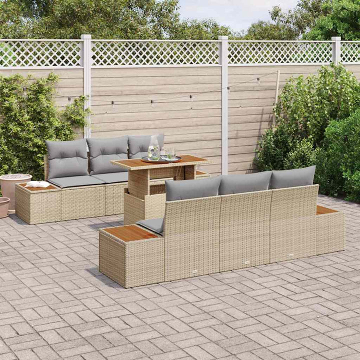 Havesofa Sæt med opbevaring 7 pcs Beige Poly rattan