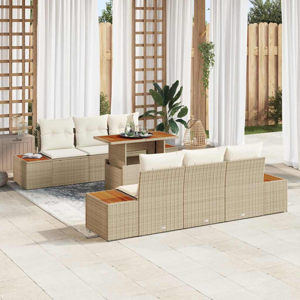 Havesofa Sæt 7 stk. Beige Poly rattan