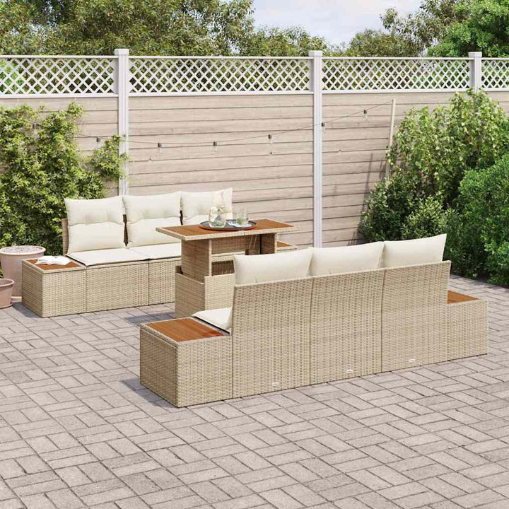 Havesofa Sæt 7 stk. Beige Poly rattan