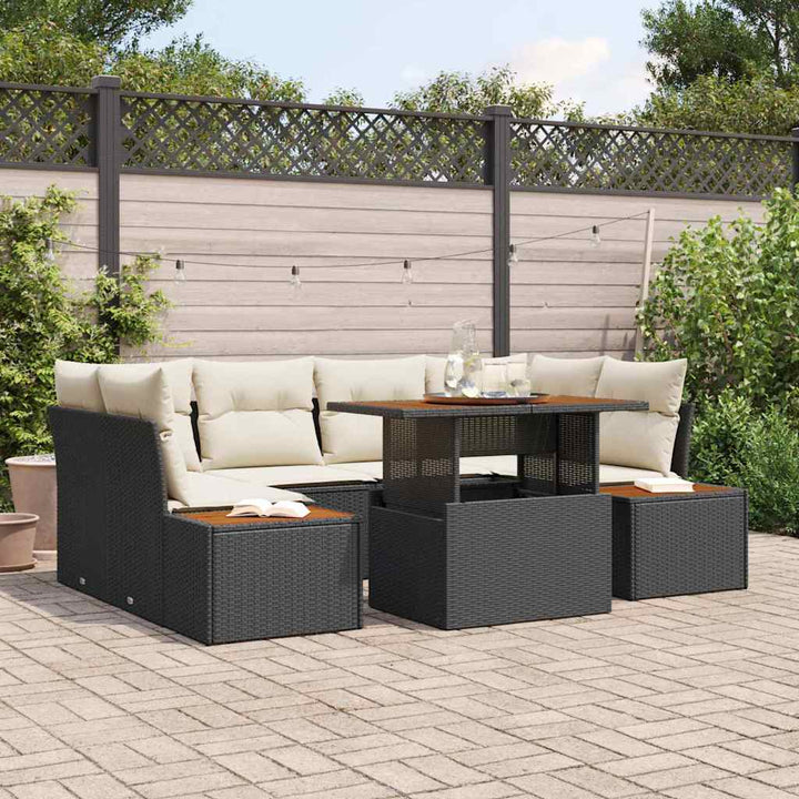 Havesofa Sæt med opbevaring 7 pcs Sort Poly rattan