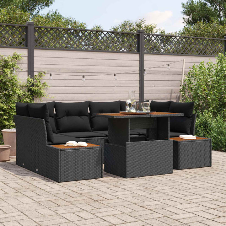 Havesofa Sæt med opbevaring 7 pcs Sort Poly rattan