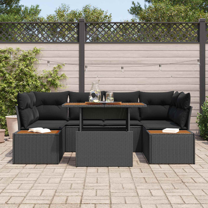 Havesofa Sæt med opbevaring 7 pcs Sort Poly rattan