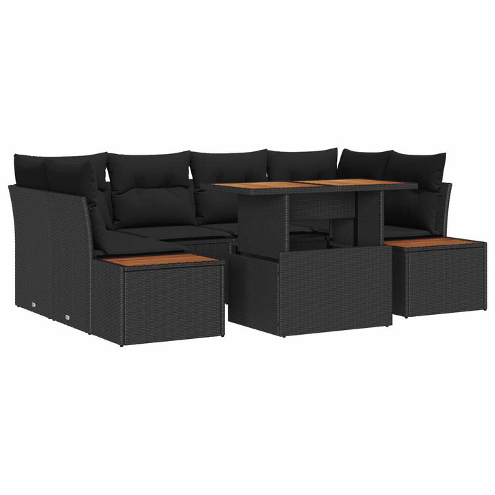 Havesofa Sæt med opbevaring 7 pcs Sort Poly rattan