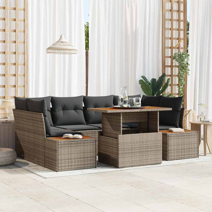 Havesofa Sæt med opbevaring 7 pcs Grå Poly rattan