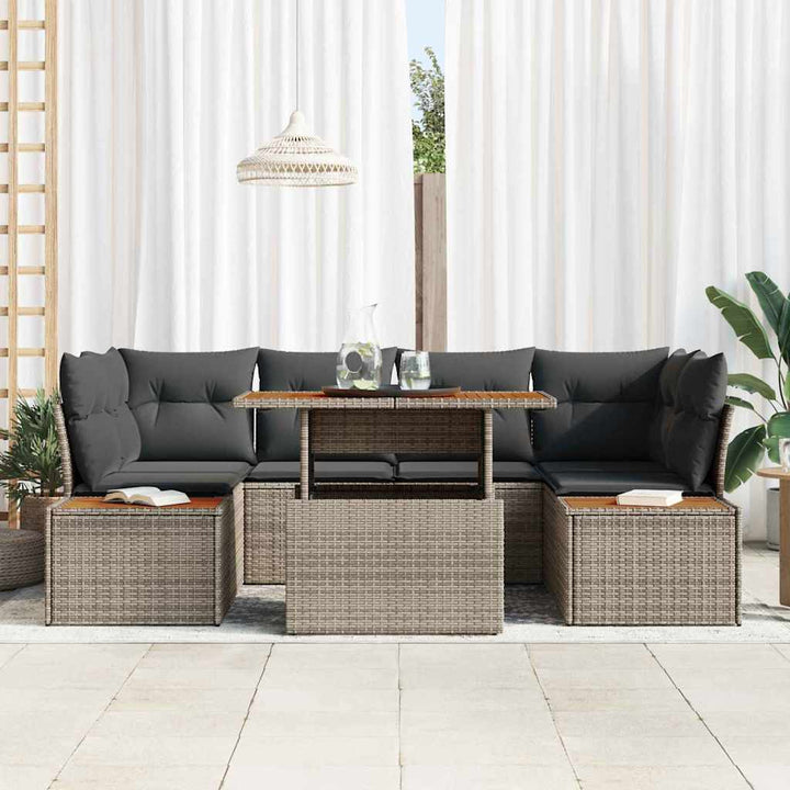 Havesofa Sæt med opbevaring 7 pcs Grå Poly rattan