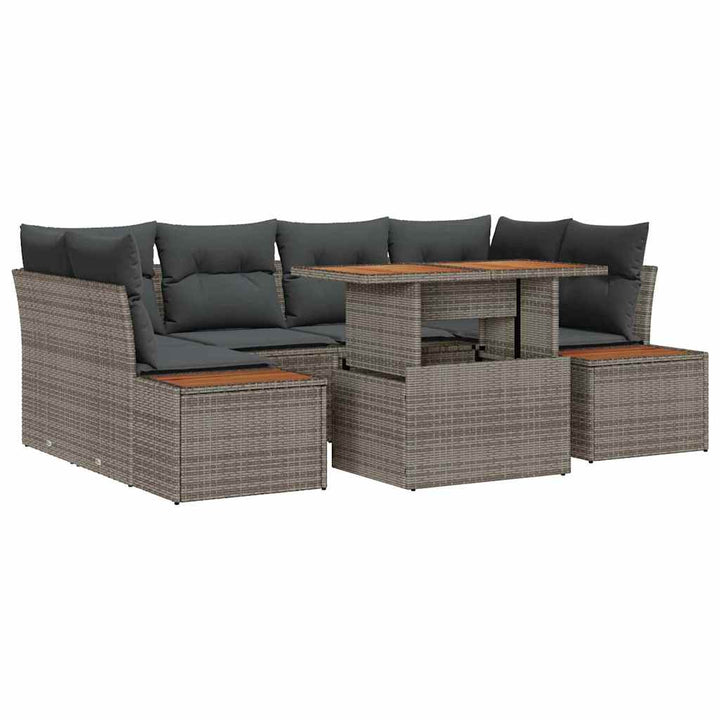Havesofa Sæt med opbevaring 7 pcs Grå Poly rattan