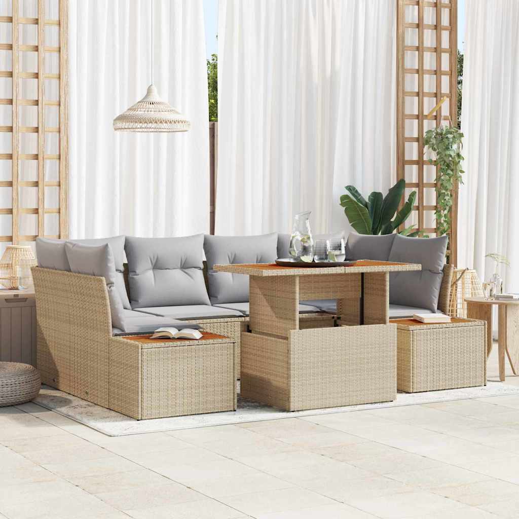 Havesofa Sæt med opbevaring 7 pcs Beige Poly rattan