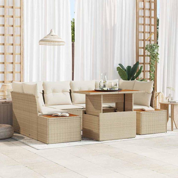 Havesofa Sæt 7 stk. Beige Poly rattan