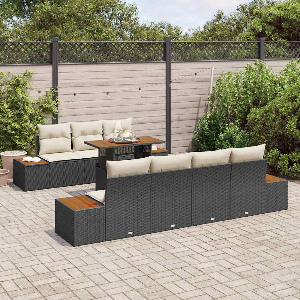 Havesofa Sæt med opbevaring 8 pcs Sort Poly rattan