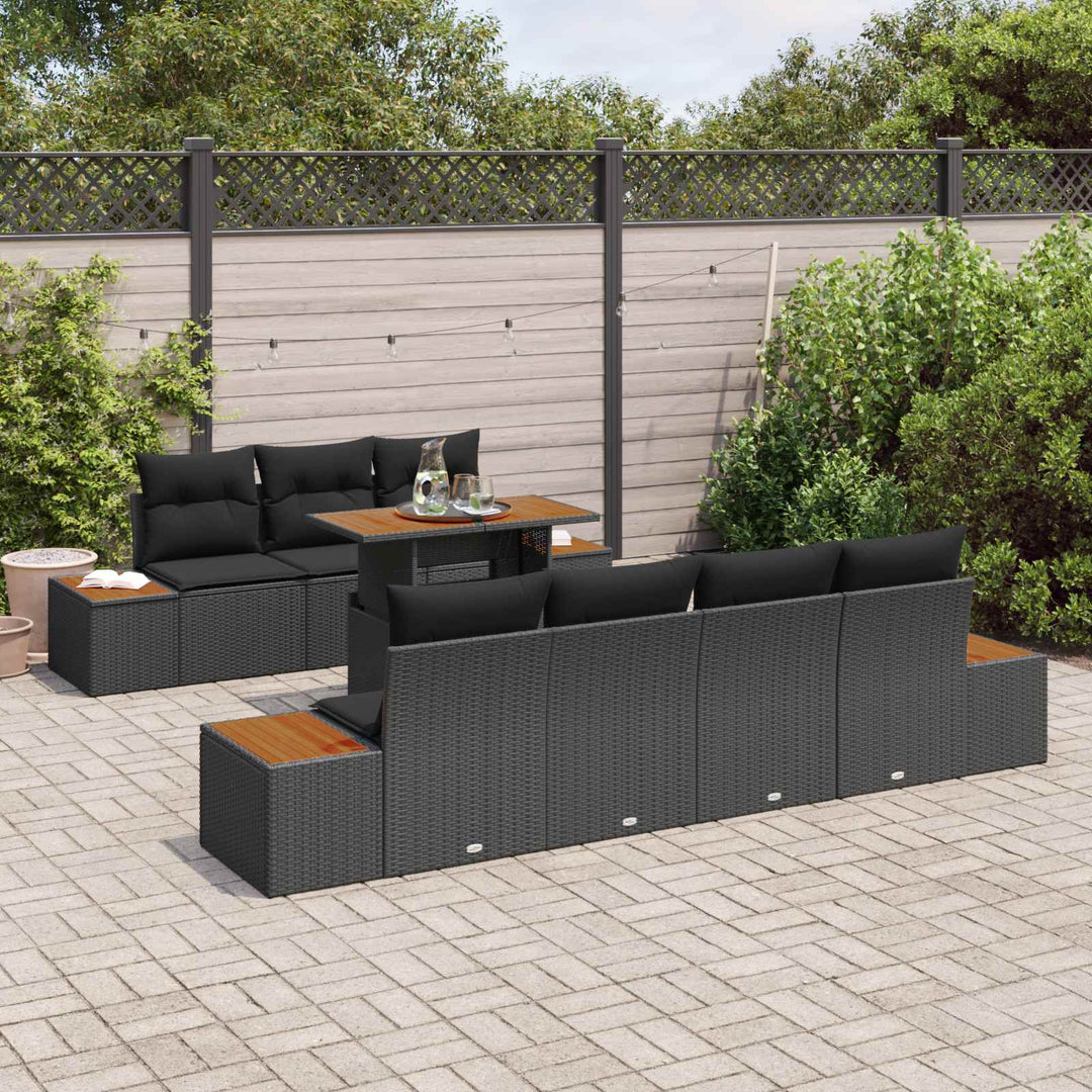 Havesofa Sæt med opbevaring 8 pcs Sort Poly rattan