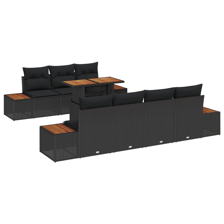 Havesofa Sæt med opbevaring 8 pcs Sort Poly rattan