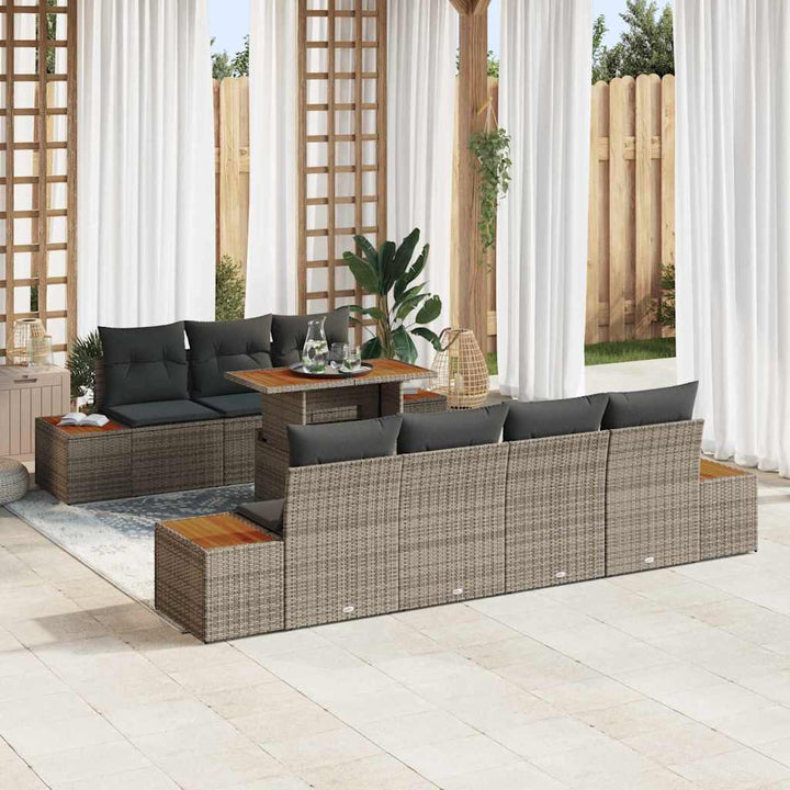 Havesofa Sæt med opbevaring 8 pcs Grå Poly rattan