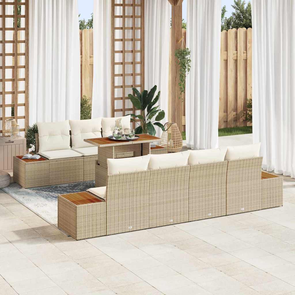 Havesofa Sæt med opbevaring 8 pcs Beige Poly rattan