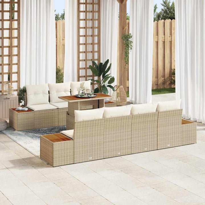 Havesofa Sæt med opbevaring 8 pcs Beige Poly rattan
