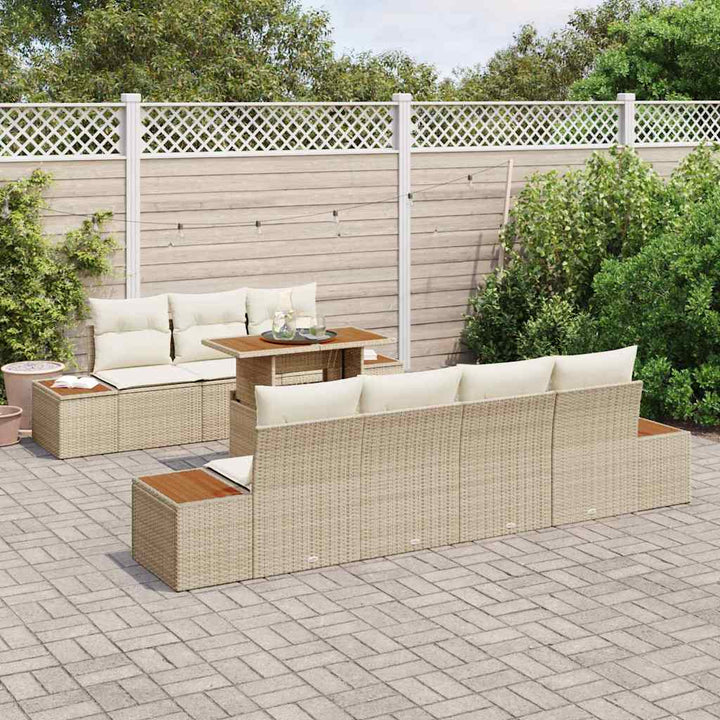Havesofa Sæt med opbevaring 8 pcs Beige Poly rattan