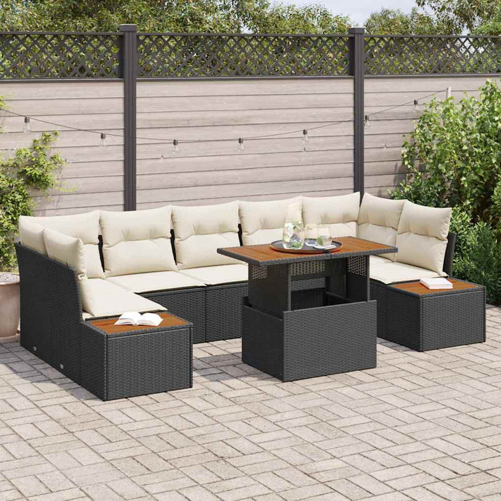 Havesofa Sæt med opbevaring 8 pcs Sort Poly rattan