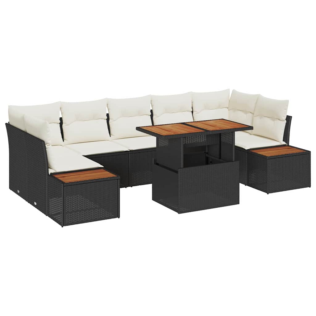 Havesofa Sæt med opbevaring 8 pcs Sort Poly rattan