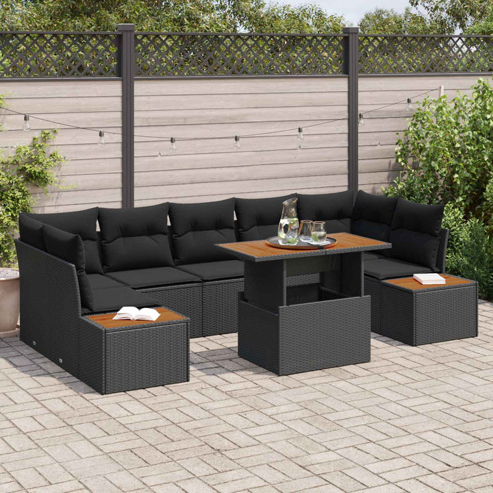 Havesofa Sæt med opbevaring 8 pcs Sort Poly rattan