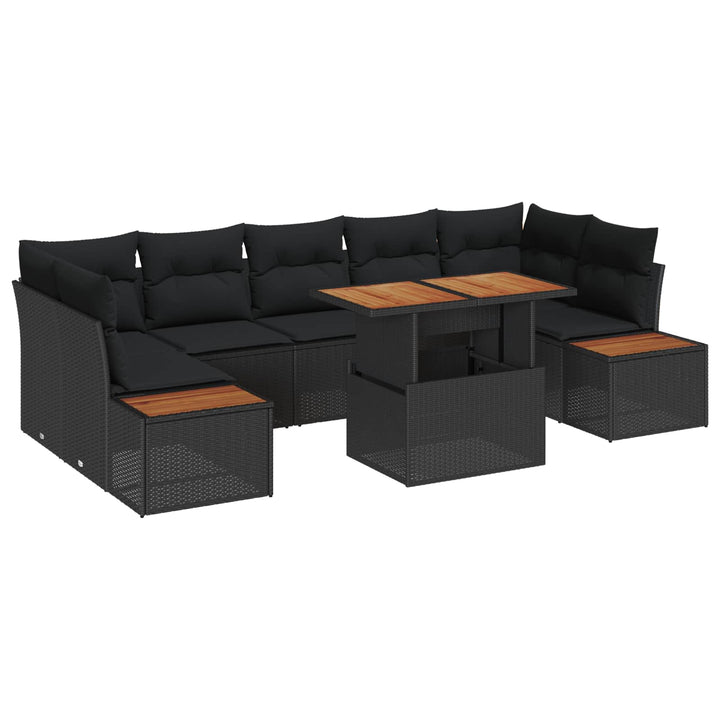 Havesofa Sæt med opbevaring 8 pcs Sort Poly rattan