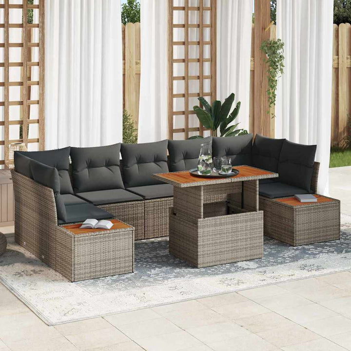 Havesofa Sæt med opbevaring 8 pcs Grå Poly rattan