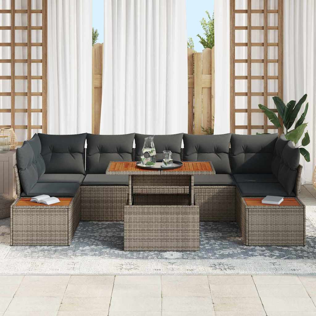 Havesofa Sæt med opbevaring 8 pcs Grå Poly rattan