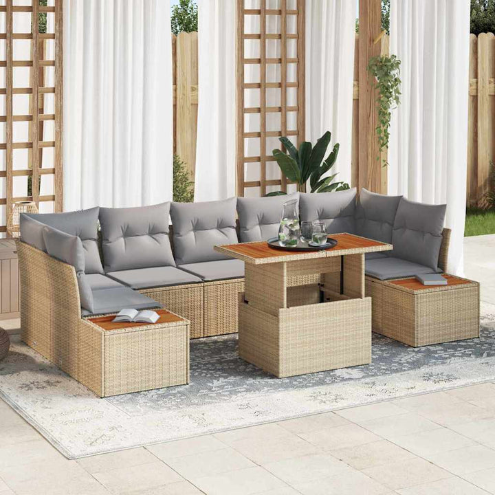 Havesofa Sæt med opbevaring 8 pcs Beige Poly rattan
