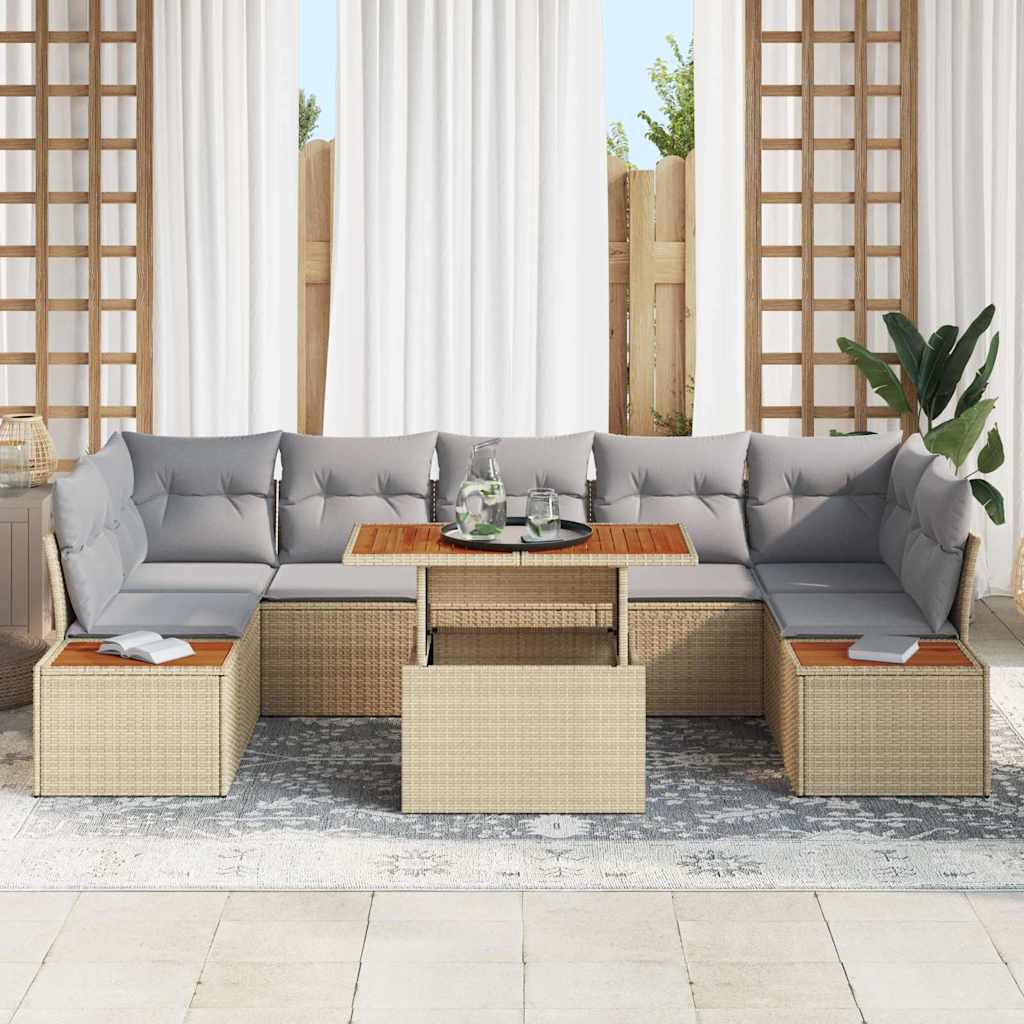 Havesofa Sæt med opbevaring 8 pcs Beige Poly rattan