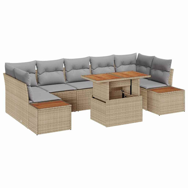 Havesofa Sæt med opbevaring 8 pcs Beige Poly rattan