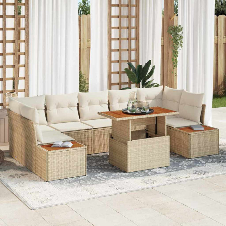 Havesofa Sæt med opbevaring 8 pcs Beige Poly rattan